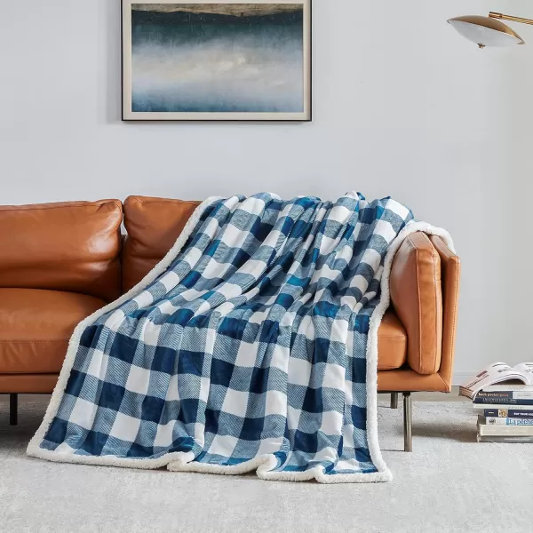 Touchat Sherpa Red and Black Buffalo Plaid Christmas Throw Blanket Fuzzy Fluffy Soft Cozy Blanket Fleece Flannel Plush Microfiber Blanket for Couch Bed Sofa 60quot X 70quotNavy