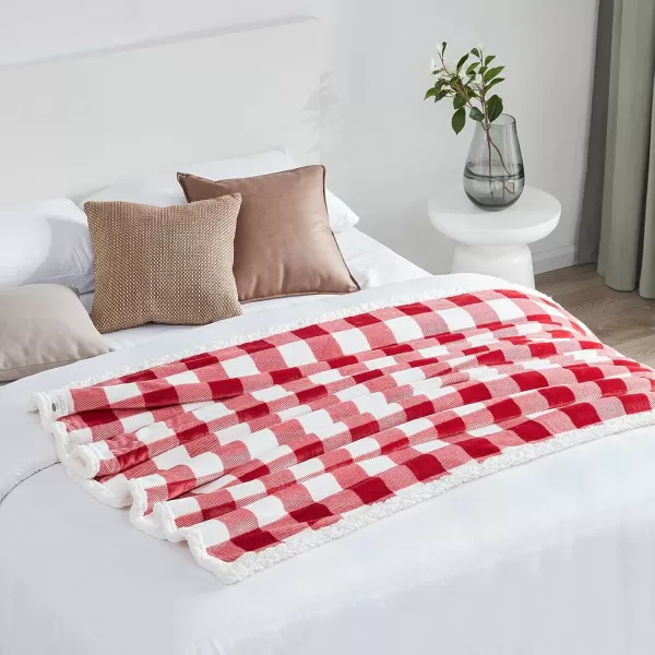 Touchat Sherpa Red and Black Buffalo Plaid Christmas Throw Blanket Fuzzy Fluffy Soft Cozy Blanket Fleece Flannel Plush Microfiber Blanket for Couch Bed Sofa 60quot X 70quotRed and White