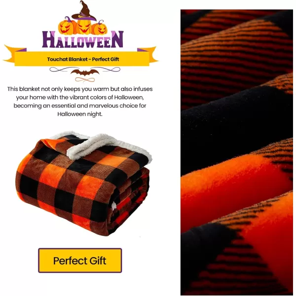 Touchat Sherpa Red and Black Buffalo Plaid Christmas Throw Blanket Fuzzy Fluffy Soft Cozy Blanket Fleece Flannel Plush Microfiber Blanket for Couch Bed Sofa 60quot X 70quotOrange