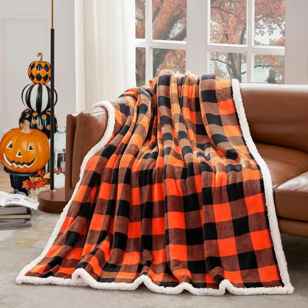 Touchat Sherpa Red and Black Buffalo Plaid Christmas Throw Blanket Fuzzy Fluffy Soft Cozy Blanket Fleece Flannel Plush Microfiber Blanket for Couch Bed Sofa 60quot X 70quotOrange