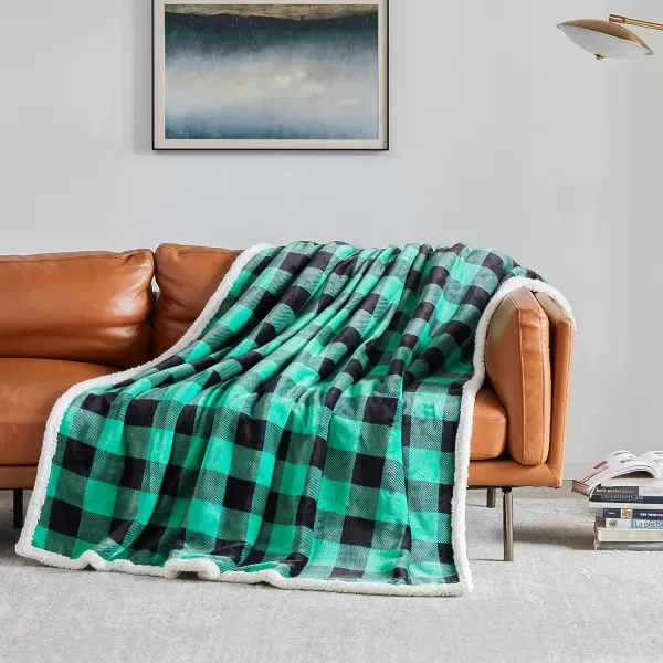 Touchat Sherpa Red and Black Buffalo Plaid Christmas Throw Blanket Fuzzy Fluffy Soft Cozy Blanket Fleece Flannel Plush Microfiber Blanket for Couch Bed Sofa 60quot X 70quotGreen