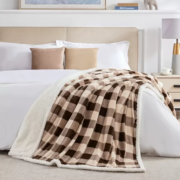 Touchat Sherpa Red and Black Buffalo Plaid Christmas Throw Blanket Fuzzy Fluffy Soft Cozy Blanket Fleece Flannel Plush Microfiber Blanket for Couch Bed Sofa 60quot X 70quotBrown01