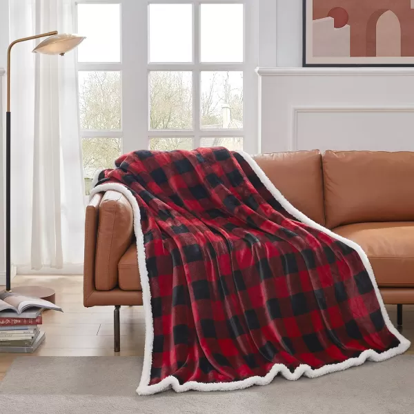 Touchat Sherpa Red and Black Buffalo Plaid Christmas Throw Blanket Fuzzy Fluffy Soft Cozy Blanket Fleece Flannel Plush Microfiber Blanket for Couch Bed Sofa 60quot X 70quotRed