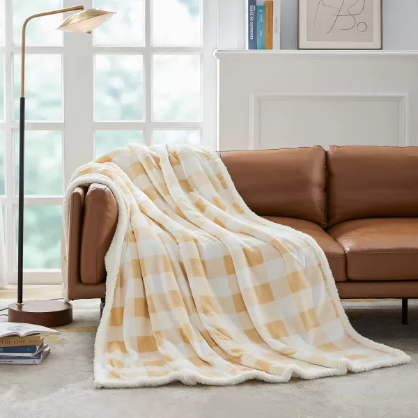 Touchat Sherpa Red and Black Buffalo Plaid Christmas Throw Blanket Fuzzy Fluffy Soft Cozy Blanket Fleece Flannel Plush Microfiber Blanket for Couch Bed Sofa 60quot X 70quotBeige