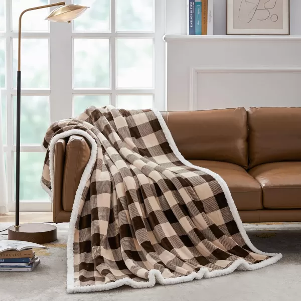 Touchat Sherpa Red and Black Buffalo Plaid Christmas Throw Blanket Fuzzy Fluffy Soft Cozy Blanket Fleece Flannel Plush Microfiber Blanket for Couch Bed Sofa 60quot X 70quotBrown01
