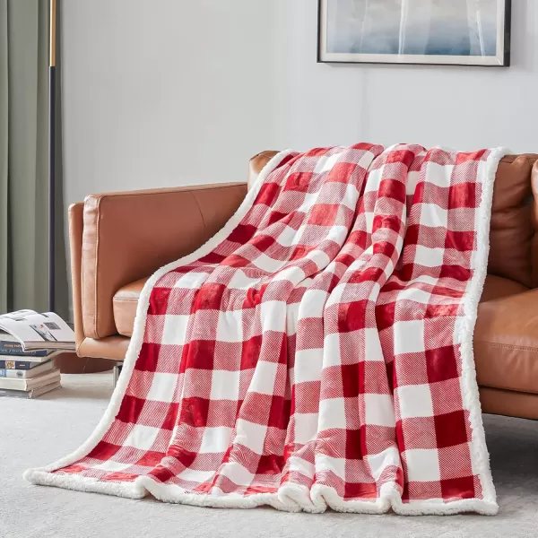 Touchat Sherpa Red and Black Buffalo Plaid Christmas Throw Blanket Fuzzy Fluffy Soft Cozy Blanket Fleece Flannel Plush Microfiber Blanket for Couch Bed Sofa 60quot X 70quotRed and White