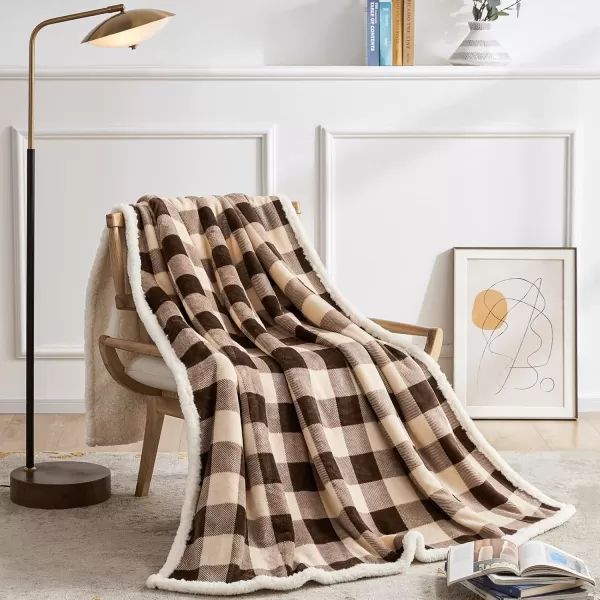 Touchat Sherpa Red and Black Buffalo Plaid Christmas Throw Blanket Fuzzy Fluffy Soft Cozy Blanket Fleece Flannel Plush Microfiber Blanket for Couch Bed Sofa 60quot X 70quotBrown01