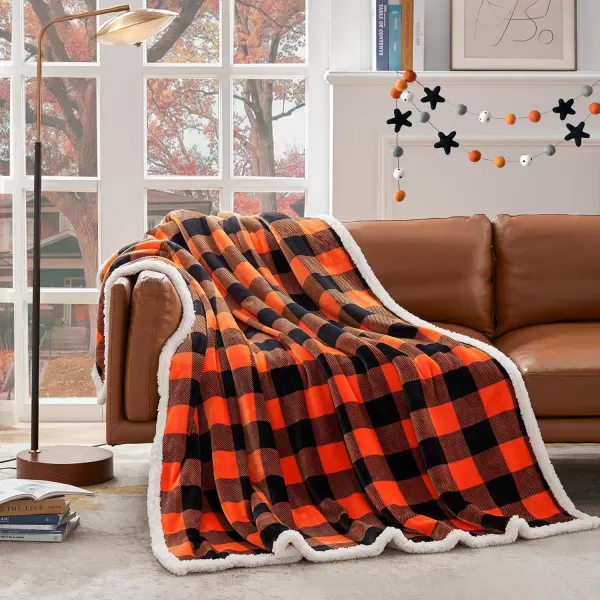 Touchat Sherpa Red and Black Buffalo Plaid Christmas Throw Blanket Fuzzy Fluffy Soft Cozy Blanket Fleece Flannel Plush Microfiber Blanket for Couch Bed Sofa 60quot X 70quotOrange