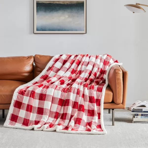 Touchat Sherpa Red and Black Buffalo Plaid Christmas Throw Blanket Fuzzy Fluffy Soft Cozy Blanket Fleece Flannel Plush Microfiber Blanket for Couch Bed Sofa 60quot X 70quotRed and White