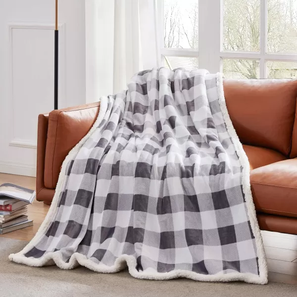 Touchat Sherpa Red and Black Buffalo Plaid Christmas Throw Blanket Fuzzy Fluffy Soft Cozy Blanket Fleece Flannel Plush Microfiber Blanket for Couch Bed Sofa 60quot X 70quotGrey