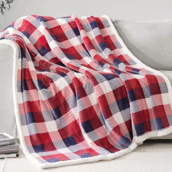 Touchat Sherpa Red and Black Buffalo Plaid Christmas Throw Blanket Fuzzy Fluffy Soft Cozy Blanket Fleece Flannel Plush Microfiber Blanket for Couch Bed Sofa 60quot X 70quotRed Color