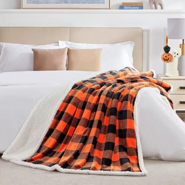Touchat Sherpa Red and Black Buffalo Plaid Christmas Throw Blanket Fuzzy Fluffy Soft Cozy Blanket Fleece Flannel Plush Microfiber Blanket for Couch Bed Sofa 60quot X 70quotOrange