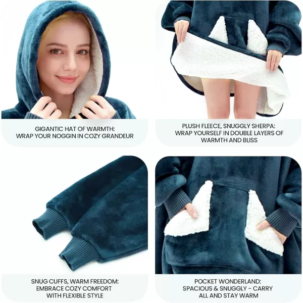 Touchat Wearable Blanket Hoodie Oversized Sherpa Blanket Sweatshirt with Hood Pocket and Sleeves Gifts Hooded Blanket for Adult Women Men BlackDusty Blue