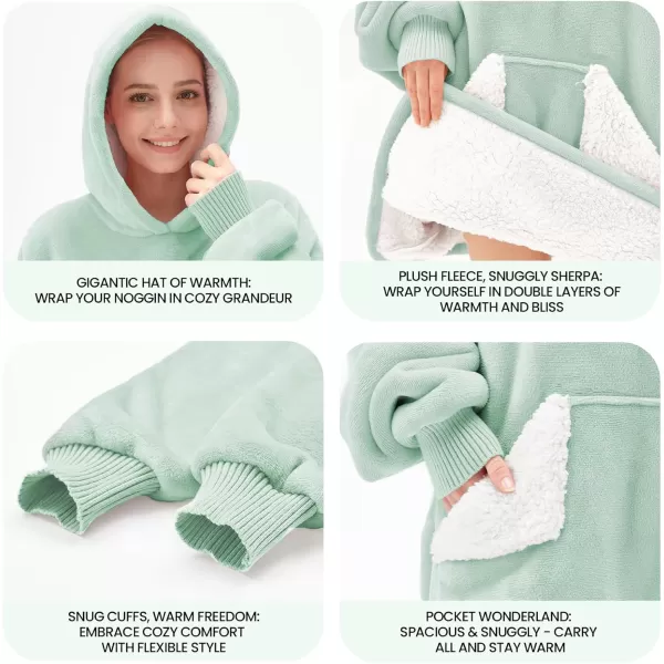 Touchat Wearable Blanket Hoodie Oversized Sherpa Blanket Sweatshirt with Hood Pocket and Sleeves Gifts Hooded Blanket for Adult Women Men BlackGreen