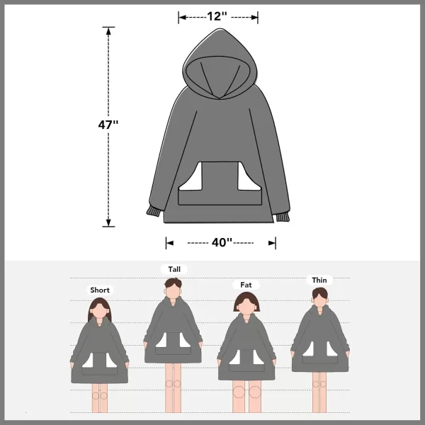 Touchat Wearable Blanket Hoodie Oversized Sherpa Blanket Sweatshirt with Hood Pocket and Sleeves Gifts Hooded Blanket for Adult Women Men BlackGrey