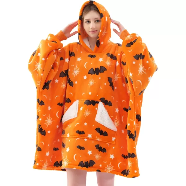Touchat Wearable Blanket Hoodie Oversized Sherpa Blanket Sweatshirt with Hood Pocket and Sleeves Gifts Hooded Blanket for Adult Women Men BlackOrange Halloween