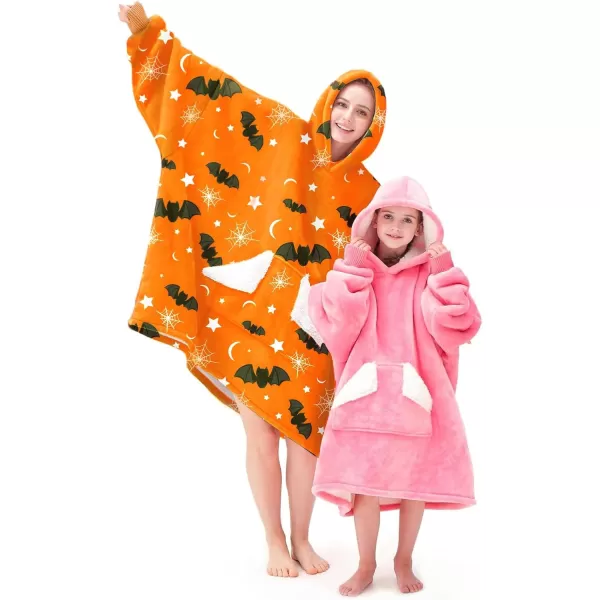 Touchat Wearable Blanket Hoodie Oversized Sherpa Blanket Sweatshirt with Hood Pocket and Sleeves Gifts Hooded Blanket for Adult Women Men BlackOrange Halloween
