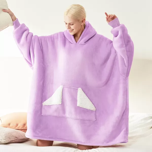Touchat Wearable Blanket Hoodie Oversized Sherpa Blanket Sweatshirt with Hood Pocket and Sleeves Gifts Hooded Blanket for Adult Women Men BlackPurple