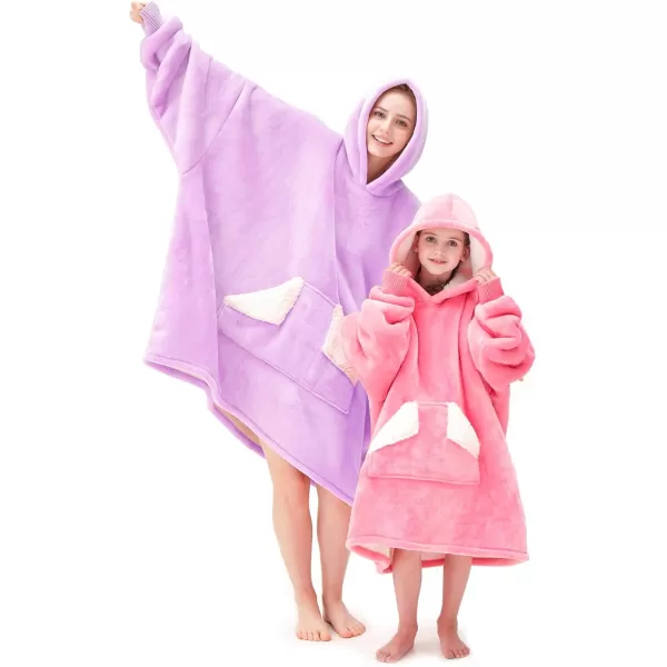 Touchat Wearable Blanket Hoodie Oversized Sherpa Blanket Sweatshirt with Hood Pocket and Sleeves Gifts Hooded Blanket for Adult Women Men BlackPurple