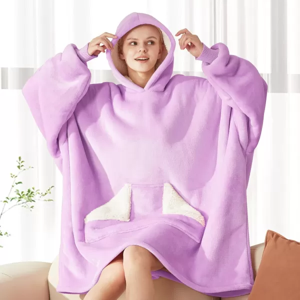 Touchat Wearable Blanket Hoodie Oversized Sherpa Blanket Sweatshirt with Hood Pocket and Sleeves Gifts Hooded Blanket for Adult Women Men BlackPurple