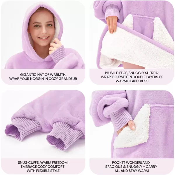 Touchat Wearable Blanket Hoodie Oversized Sherpa Blanket Sweatshirt with Hood Pocket and Sleeves Gifts Hooded Blanket for Adult Women Men BlackPurple