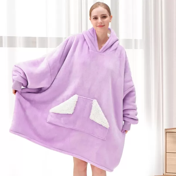 Touchat Wearable Blanket Hoodie Oversized Sherpa Blanket Sweatshirt with Hood Pocket and Sleeves Gifts Hooded Blanket for Adult Women Men BlackPurple