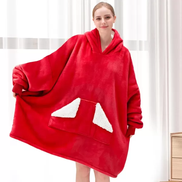 Touchat Wearable Blanket Hoodie Oversized Sherpa Blanket Sweatshirt with Hood Pocket and Sleeves Gifts Hooded Blanket for Adult Women Men BlackWine