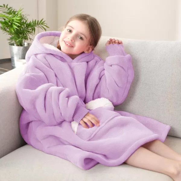 Touchat Wearable Blanket Hoodie Oversized Sherpa Blanket Sweatshirt with Hood Pocket and Sleeves Super Soft Warm Plush Hooded Blanket for Kids One Size Fits All Light GreenPurple
