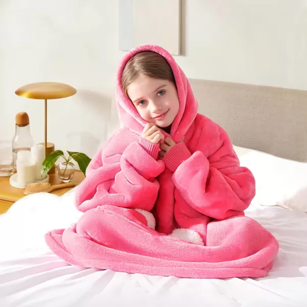 Touchat Wearable Blanket Hoodie Oversized Sherpa Blanket Sweatshirt with Hood Pocket and Sleeves Super Soft Warm Plush Hooded Blanket for Kids One Size Fits All Light GreenPink