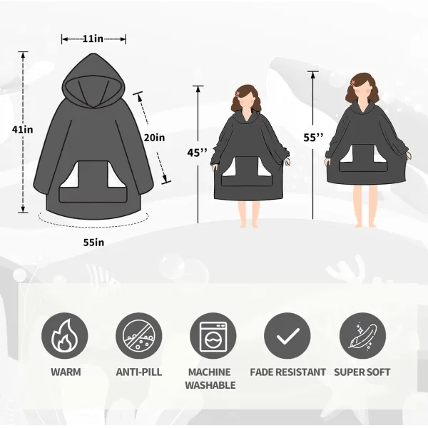 Touchat Wearable Blanket Hoodie Oversized Sherpa Blanket Sweatshirt with Hood Pocket and Sleeves Super Soft Warm Plush Hooded Blanket for Kids One Size Fits All Light GreenNavyblue02