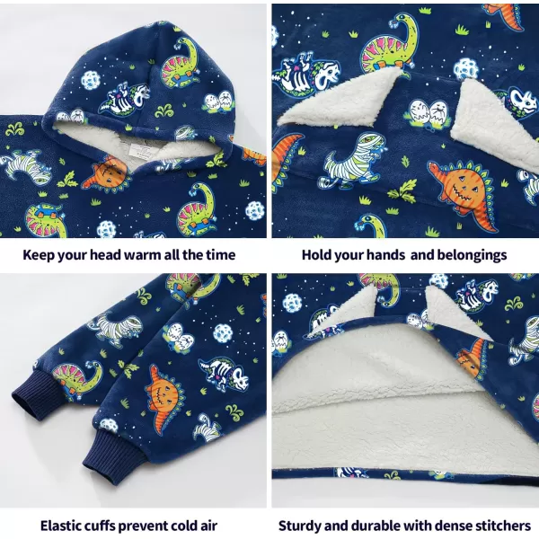 Touchat Wearable Blanket Hoodie Oversized Sherpa Blanket Sweatshirt with Hood Pocket and Sleeves Super Soft Warm Plush Hooded Blanket for Kids One Size Fits All Light GreenDinosaur