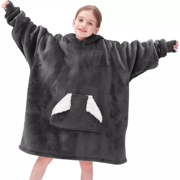 Touchat Wearable Blanket Hoodie Oversized Sherpa Blanket Sweatshirt with Hood Pocket and Sleeves Super Soft Warm Plush Hooded Blanket for Kids One Size Fits All Light GreenGrey