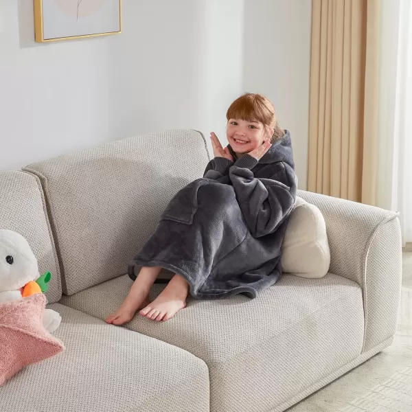 Touchat Wearable Blanket Hoodie Oversized Sherpa Blanket Sweatshirt with Hood Pocket and Sleeves Super Soft Warm Plush Hooded Blanket for Kids One Size Fits All Light GreenGrey