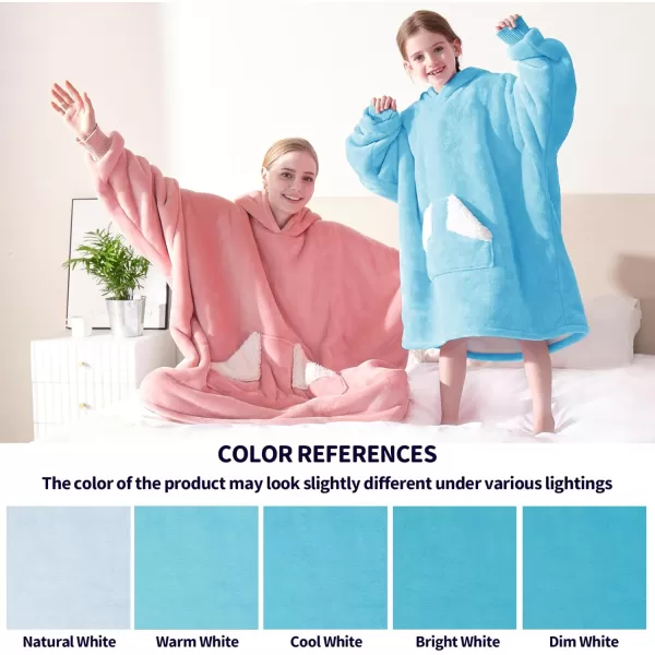 Touchat Wearable Blanket Hoodie Oversized Sherpa Blanket Sweatshirt with Hood Pocket and Sleeves Super Soft Warm Plush Hooded Blanket for Kids One Size Fits All Light GreenBlue