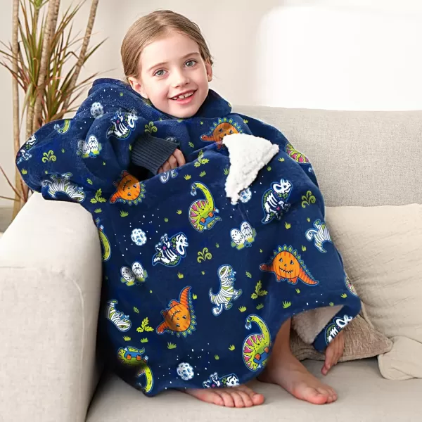 Touchat Wearable Blanket Hoodie Oversized Sherpa Blanket Sweatshirt with Hood Pocket and Sleeves Super Soft Warm Plush Hooded Blanket for Kids One Size Fits All Light GreenDinosaur