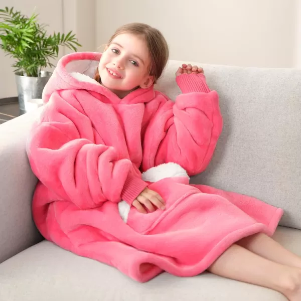 Touchat Wearable Blanket Hoodie Oversized Sherpa Blanket Sweatshirt with Hood Pocket and Sleeves Super Soft Warm Plush Hooded Blanket for Kids One Size Fits All Light GreenPink