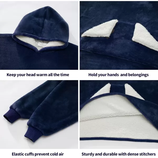 Touchat Wearable Blanket Hoodie Oversized Sherpa Blanket Sweatshirt with Hood Pocket and Sleeves Super Soft Warm Plush Hooded Blanket for Kids One Size Fits All Light GreenNavyblue02