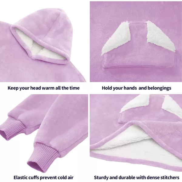 Touchat Wearable Blanket Hoodie Oversized Sherpa Blanket Sweatshirt with Hood Pocket and Sleeves Super Soft Warm Plush Hooded Blanket for Kids One Size Fits All Light GreenPurple