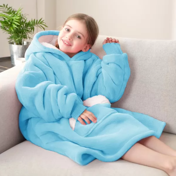 Touchat Wearable Blanket Hoodie Oversized Sherpa Blanket Sweatshirt with Hood Pocket and Sleeves Super Soft Warm Plush Hooded Blanket for Kids One Size Fits All Light GreenBlue