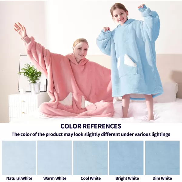 Touchat Wearable Blanket Hoodie Oversized Sherpa Blanket Sweatshirt with Hood Pocket and Sleeves Super Soft Warm Plush Hooded Blanket for Kids One Size Fits All Light GreenAiry Blue