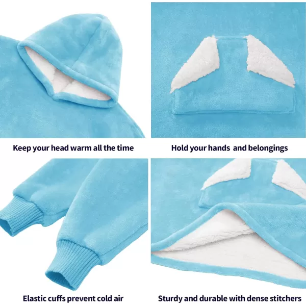 Touchat Wearable Blanket Hoodie Oversized Sherpa Blanket Sweatshirt with Hood Pocket and Sleeves Super Soft Warm Plush Hooded Blanket for Kids One Size Fits All Light GreenBlue
