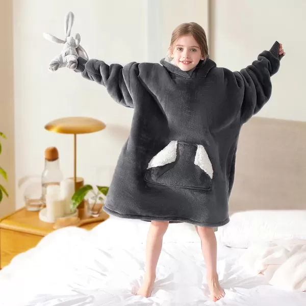 Touchat Wearable Blanket Hoodie Oversized Sherpa Blanket Sweatshirt with Hood Pocket and Sleeves Super Soft Warm Plush Hooded Blanket for Kids One Size Fits All Light GreenGrey
