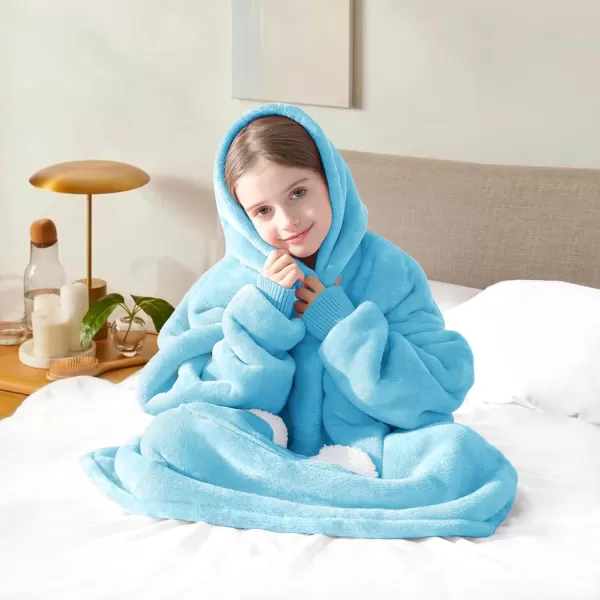 Touchat Wearable Blanket Hoodie Oversized Sherpa Blanket Sweatshirt with Hood Pocket and Sleeves Super Soft Warm Plush Hooded Blanket for Kids One Size Fits All Light GreenBlue
