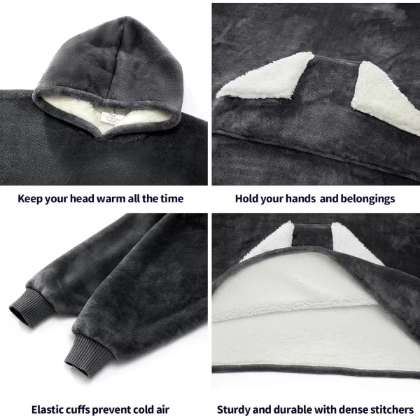 Touchat Wearable Blanket Hoodie Oversized Sherpa Blanket Sweatshirt with Hood Pocket and Sleeves Super Soft Warm Plush Hooded Blanket for Kids One Size Fits All Light GreenGrey