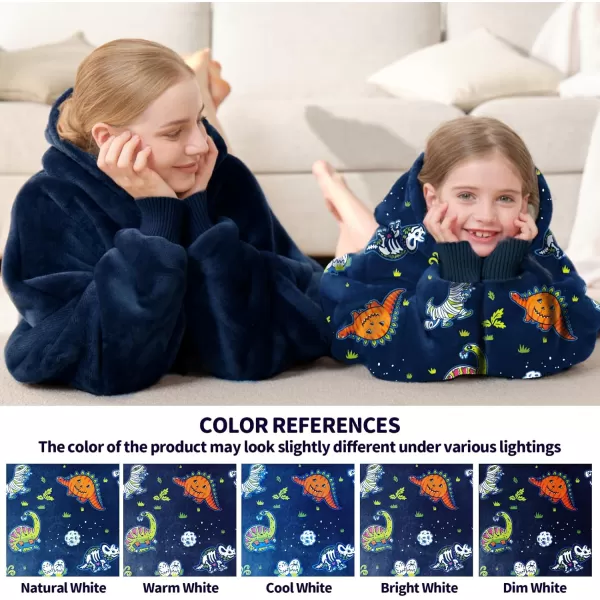 Touchat Wearable Blanket Hoodie Oversized Sherpa Blanket Sweatshirt with Hood Pocket and Sleeves Super Soft Warm Plush Hooded Blanket for Kids One Size Fits All Light GreenDinosaur
