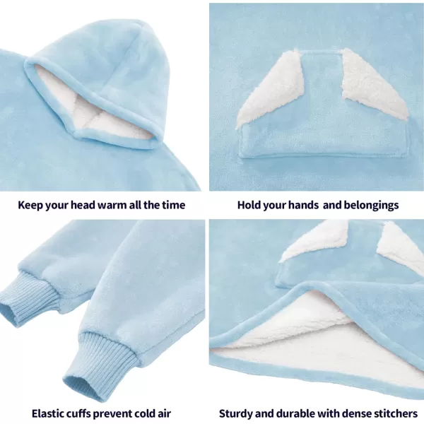 Touchat Wearable Blanket Hoodie Oversized Sherpa Blanket Sweatshirt with Hood Pocket and Sleeves Super Soft Warm Plush Hooded Blanket for Kids One Size Fits All Light GreenAiry Blue