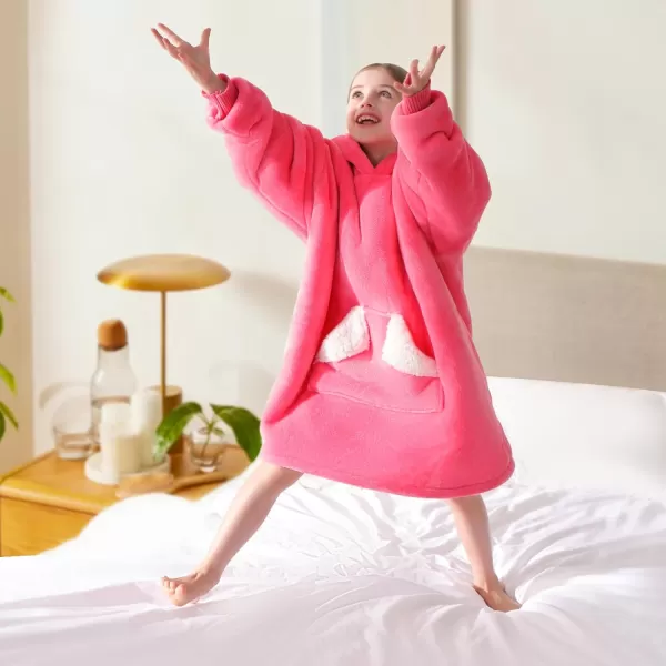Touchat Wearable Blanket Hoodie Oversized Sherpa Blanket Sweatshirt with Hood Pocket and Sleeves Super Soft Warm Plush Hooded Blanket for Kids One Size Fits All Light GreenPink