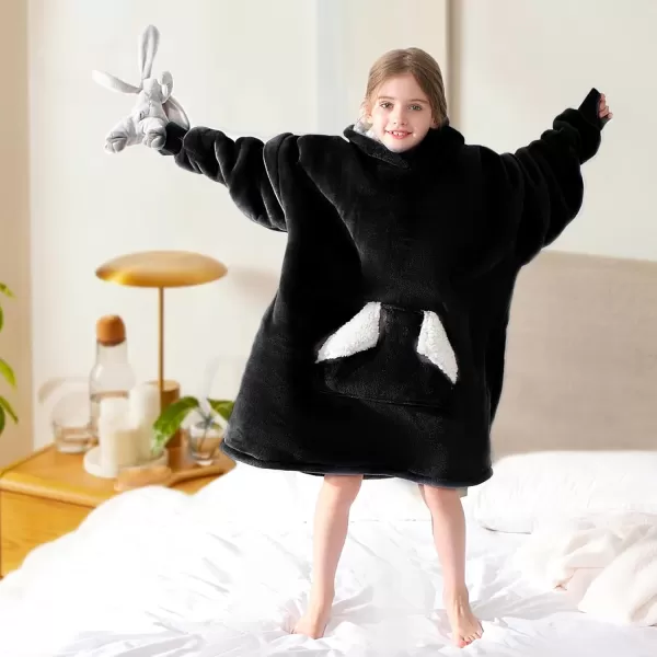 Touchat Wearable Blanket Hoodie Oversized Sherpa Blanket Sweatshirt with Hood Pocket and Sleeves Super Soft Warm Plush Hooded Blanket for Kids One Size Fits All Light GreenBlack