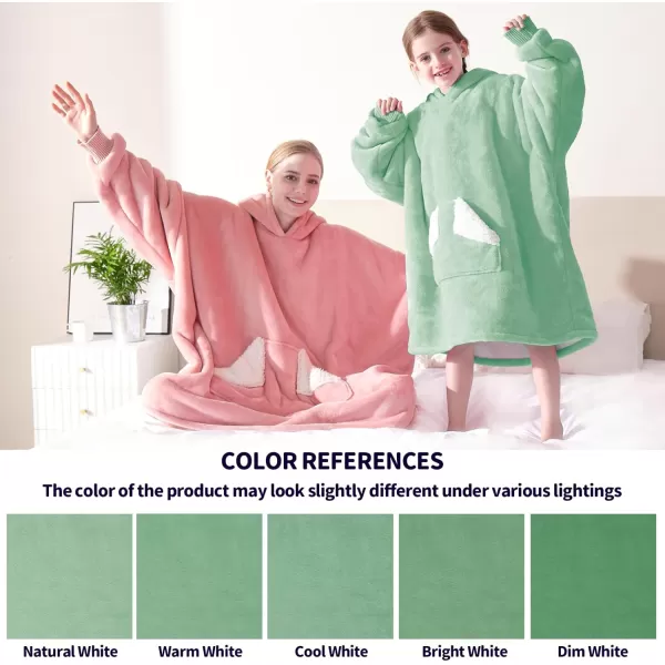 Touchat Wearable Blanket Hoodie Oversized Sherpa Blanket Sweatshirt with Hood Pocket and Sleeves Super Soft Warm Plush Hooded Blanket for Kids One Size Fits All Light GreenLight Green