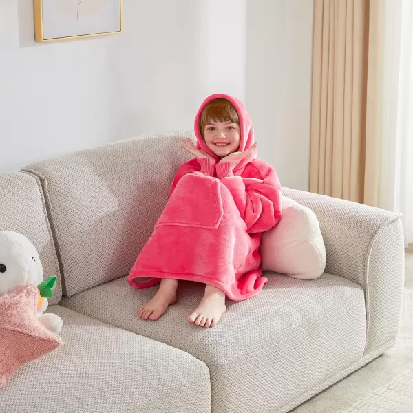 Touchat Wearable Blanket Hoodie Oversized Sherpa Blanket Sweatshirt with Hood Pocket and Sleeves Super Soft Warm Plush Hooded Blanket for Kids One Size Fits All Light GreenPink